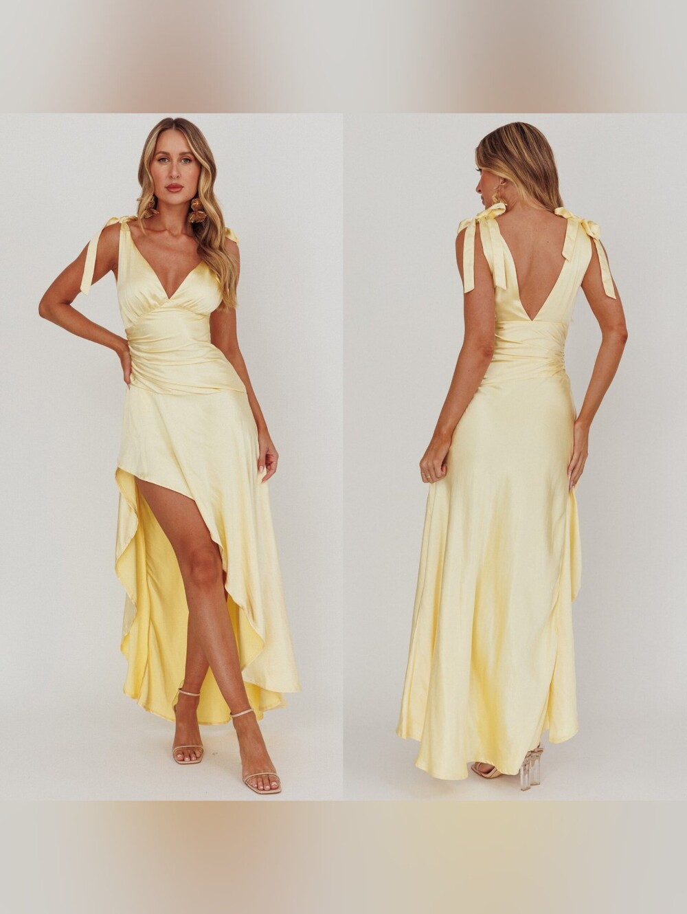 Selfie Leslie Aquila Tied Shoulder High-Low Hem Lemon Dress M Wedding Party Prom